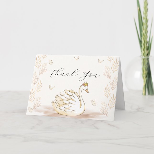 Carte De Remerciements Baby shower à papillon de cygne Gold Elegance (Devant)