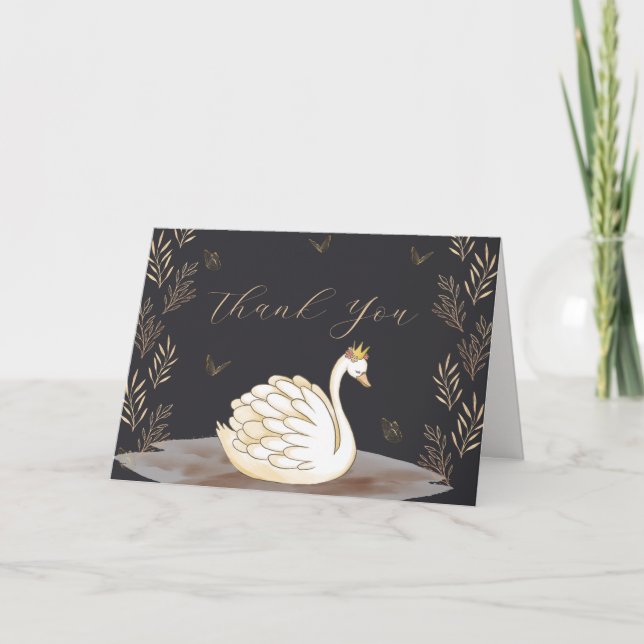 Carte De Remerciements Baby shower à papillon noir élégant Princess Swan (Devant)