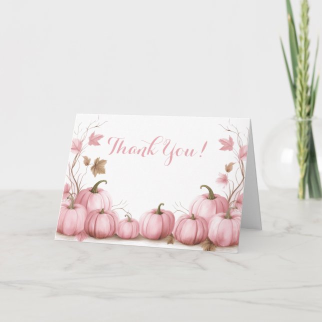Carte De Remerciements Baby shower à thème Citrouille rose (Devant)