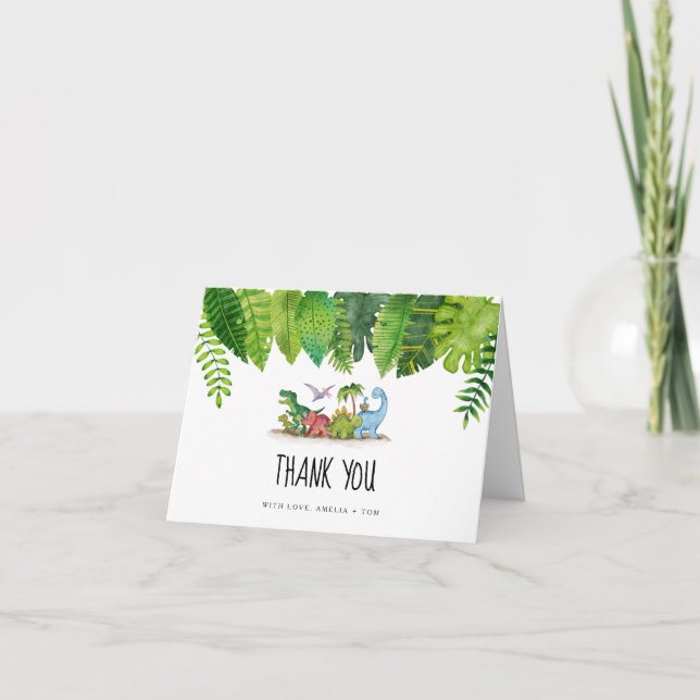 Carte de remerciements, Baby shower à thème Dinosa (Devant)