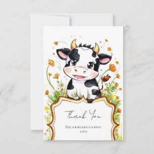 Carte De Remerciements Baby shower à vaches colorées Boho Little