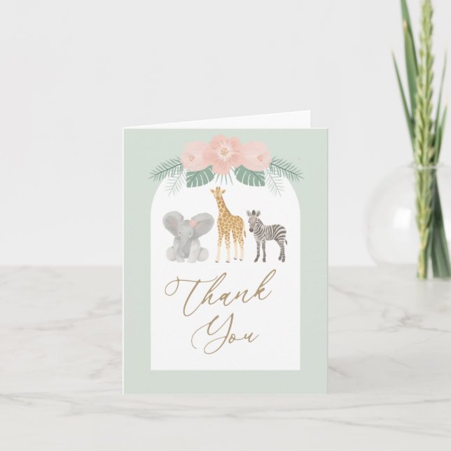 Carte De Remerciements Baby shower animaliers pour filles Safari (Devant)