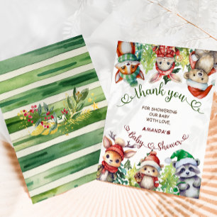 Carte De Remerciements Baby Shower Animaux de la Forêt d'Hiver de Noël 