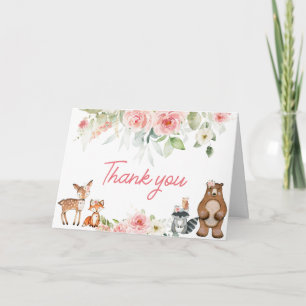 Carte De Remerciements Baby Shower Animaux de la Forêt Florale