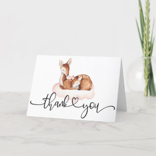 Carte De Remerciements Baby shower aquarelle cerf nuage rose