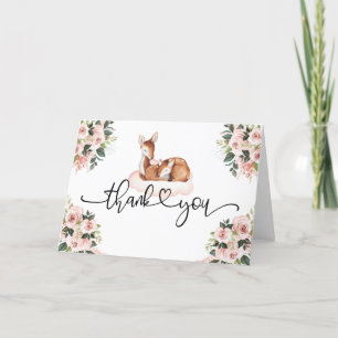 Carte De Remerciements Baby shower Aquarelle Cerf rose Floral