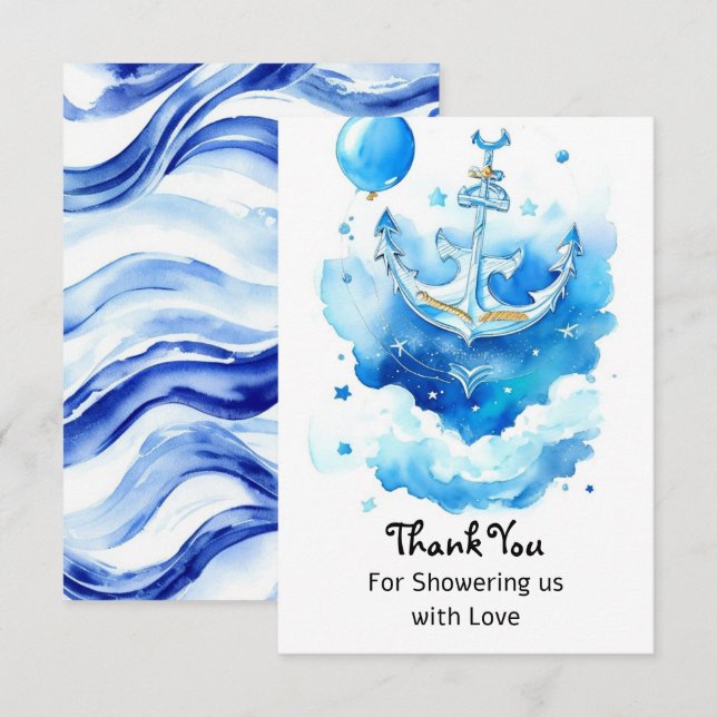 Carte De Remerciements Baby shower aquatique Nautical Boy (Devant / Derrière)
