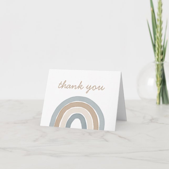 Carte De Remerciements Baby shower arc-en-ciel bleu aquarelle (Devant)