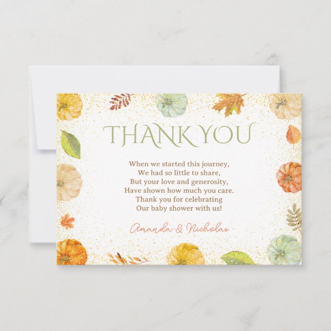 Carte De Remerciements Baby shower Automne Petit Citrouille (Devant)