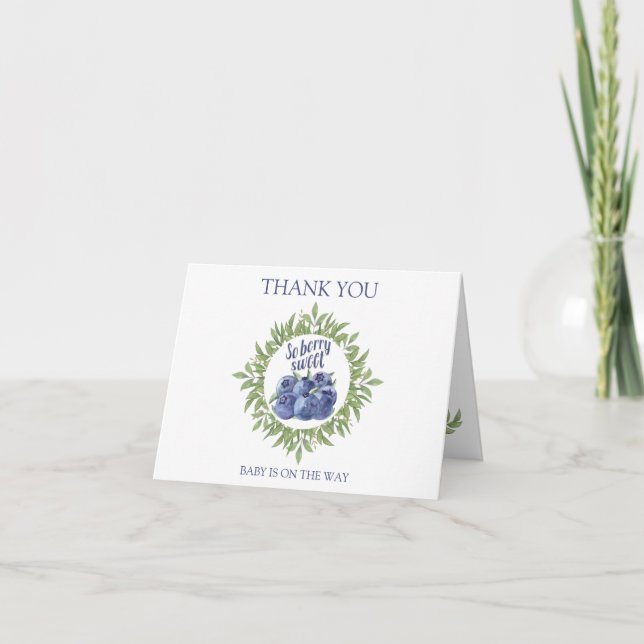 Carte de remerciements baby shower aux bleuets (Devant)