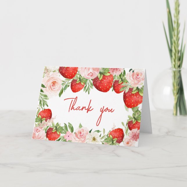 Carte De Remerciements Baby shower aux fraises (Devant)