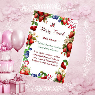 Carte De Remerciements Baby shower aux fraises rouges   Blue Berry Sweet 