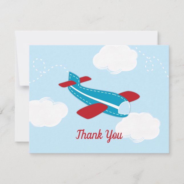 Carte De Remerciements Baby shower Avion Rétro (Devant)