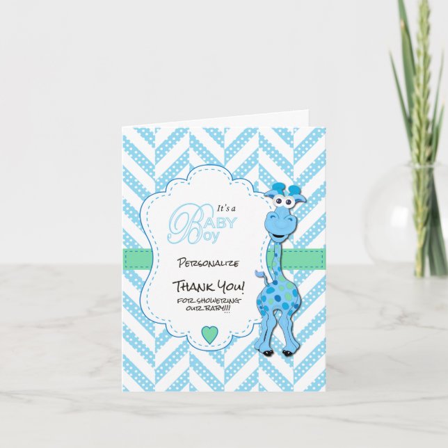 Carte De Remerciements Baby shower Baby Blue Giraffe (Devant)