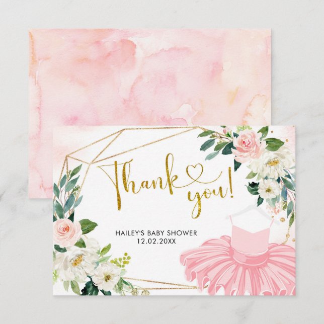 Carte de remerciements Baby shower Ballerina Tutu (Devant / Derrière)