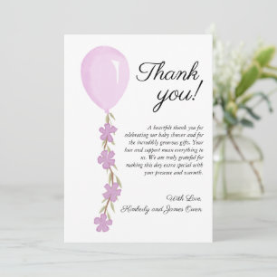 Carte De Remerciements Baby shower Ballons rose mignon