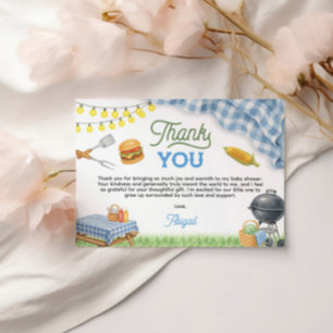 Carte De Remerciements Baby shower BBQ bleu 5x3.5