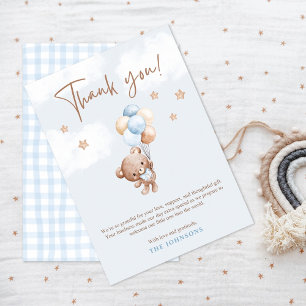 Carte De Remerciements Baby shower bébé bleu Teddy Bear