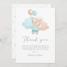 Carte de remerciements Baby shower bébé éléphant