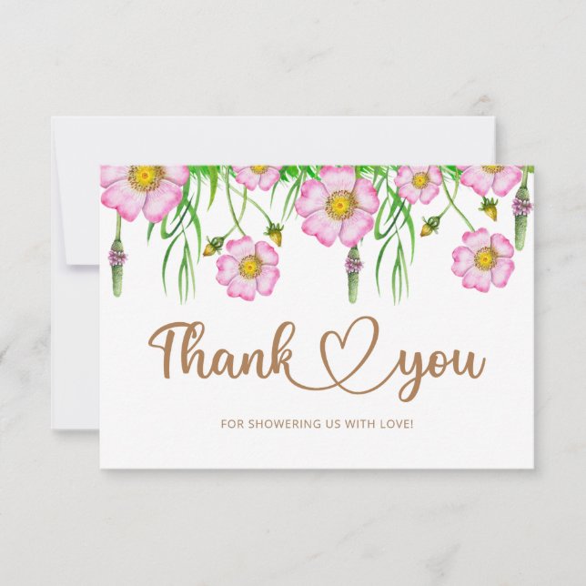 Carte de remerciements Baby shower bébé en fleur (Devant)