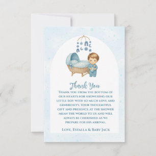 Carte De Remerciements Baby shower bébé mignonne Blue Mobile Lit bébé
