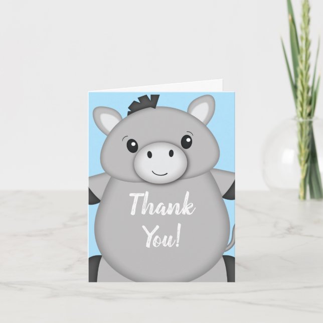 Carte De Remerciements Baby shower bleu âne (Devant)