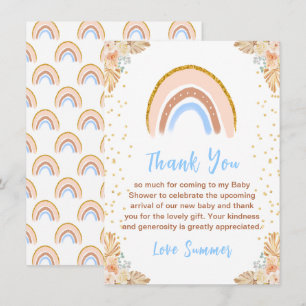 Carte De Remerciements Baby shower bleu arc-en-ciel Boho