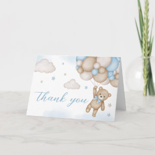 Carte De Remerciements Baby shower Bleu Bear Balloons