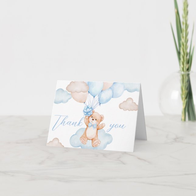 Carte De Remerciements Baby shower bleu Bear Bear Balloon (Devant)