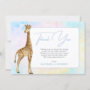 Carte de remerciements Baby shower bleu bébé Giraf