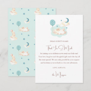 Carte De Remerciements Baby shower bleu Bunny Dreams