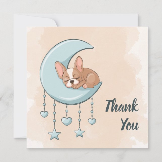 Carte De Remerciements Baby shower Bleu Chien Chien Chien Chien Mur Franç (Devant)