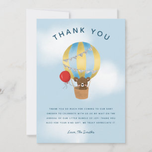 Carte De Remerciements Baby shower Bleu Cute Hot Air