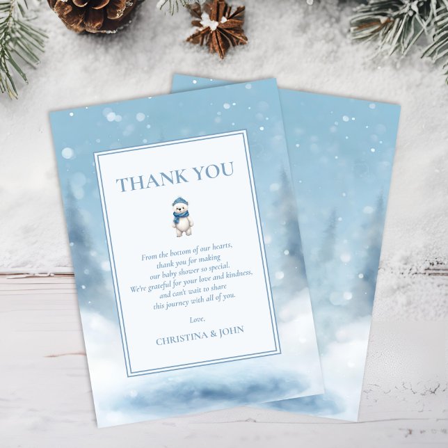 Carte De Remerciements Baby shower Bleu de l'ours d'hiver (Créateur téléchargé)