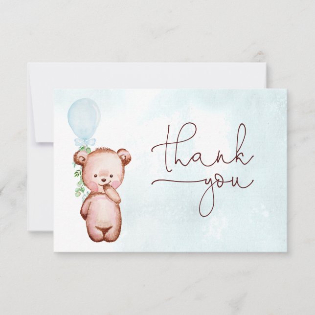 Carte De Remerciements Baby shower Bleu de l'ours en peluche (Devant)