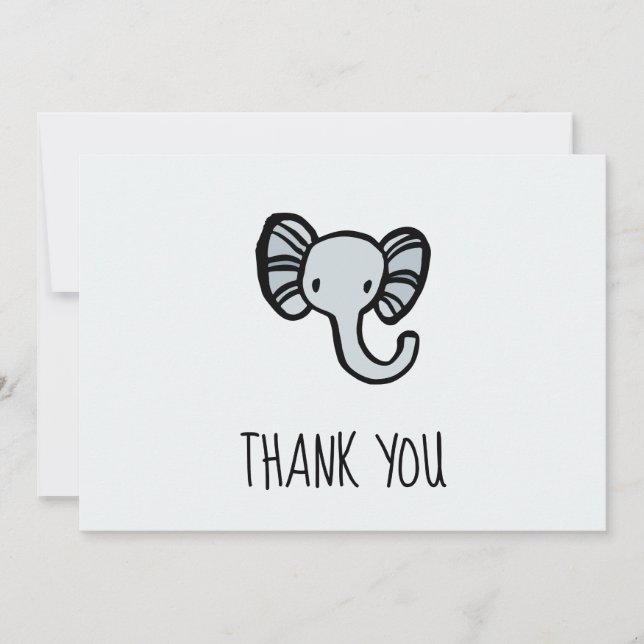 Carte De Remerciements Baby shower bleu Eléphant mignon (Devant)