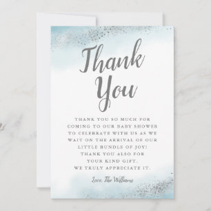 Carte De Remerciements Baby shower bleu et argenté chic de parties