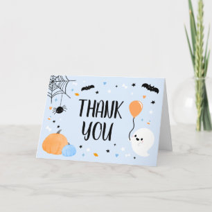 Carte De Remerciements Baby shower Bleu Halloween Little Boo