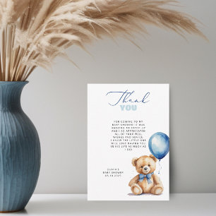 Carte de remerciements Baby shower Bleu Ours