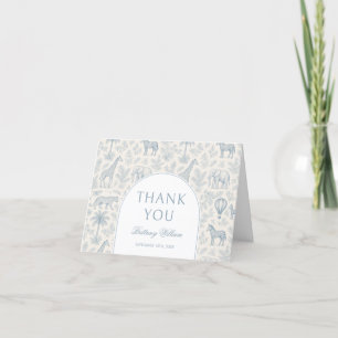 Carte De Remerciements Baby shower Bleu Toile De Jouy Safari Pastel