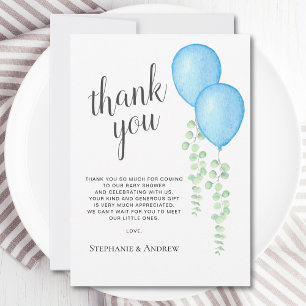 Carte De Remerciements Baby shower Blue Balloon Twins