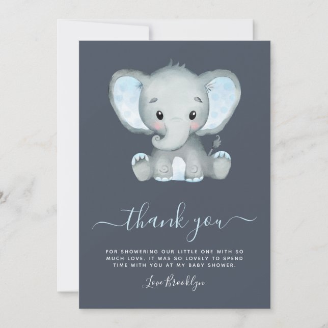 Carte De Remerciements Baby shower Blue Elephant Boy (Devant)