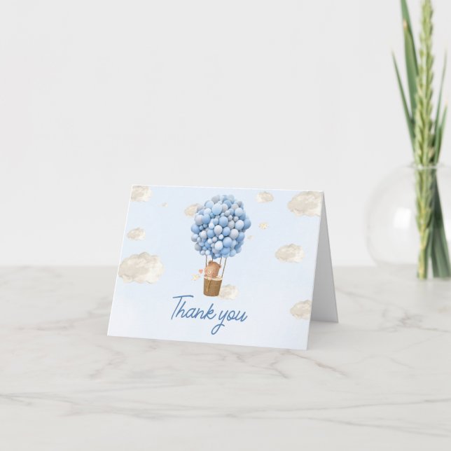 Carte De Remerciements Baby shower Blue Hot Air Balloon Up and Away (Devant)