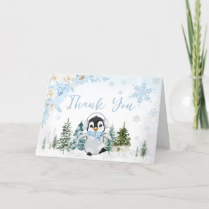 Carte De Remerciements Baby shower Blue Winter Penguin