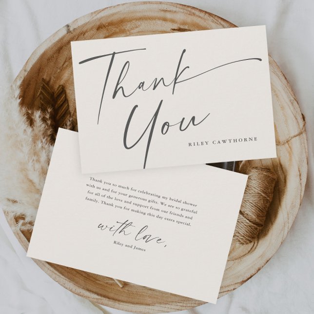 Carte De Remerciements Baby Shower Bohème à Script Moderne (Elegant neutral boho bridal shower thank you cards.)