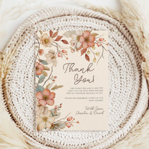 Carte De Remerciements Baby Shower Bohème Fleur de Champ Floral Ivoire