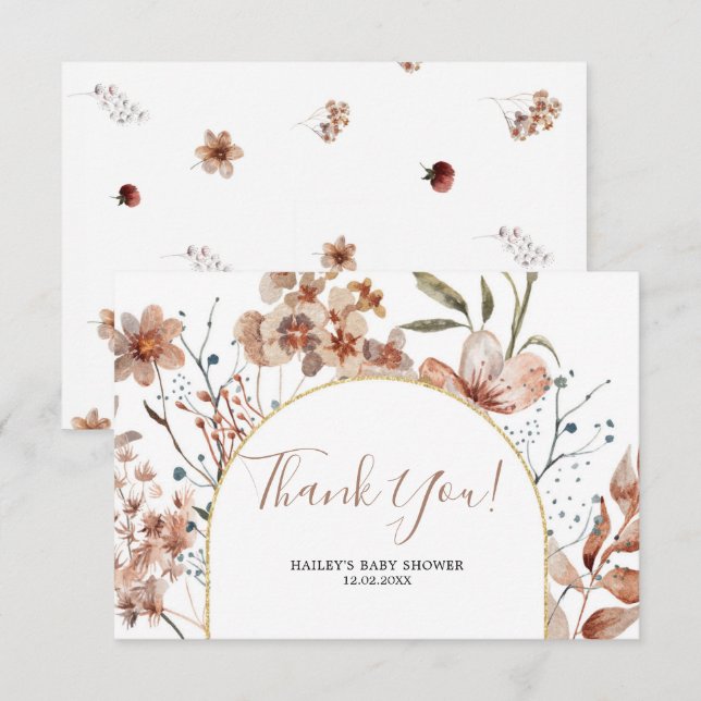 Carte de remerciements Baby shower Boho Automne (Devant / Derrière)