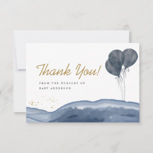 Carte De Remerciements Baby shower Boho bleu marine à bulle d'aquarelle 