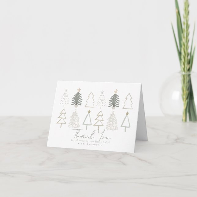 Carte De Remerciements Baby shower Boho Green Christmas Trees (Devant)