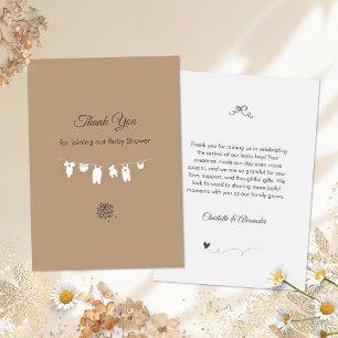 Carte De Remerciements Baby shower Boho neutre minimaliste pour le sexe d